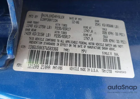 2007 Dodge Nitro Slt/Rt from USA, damaged, VIN 1D8GU58K87W583366